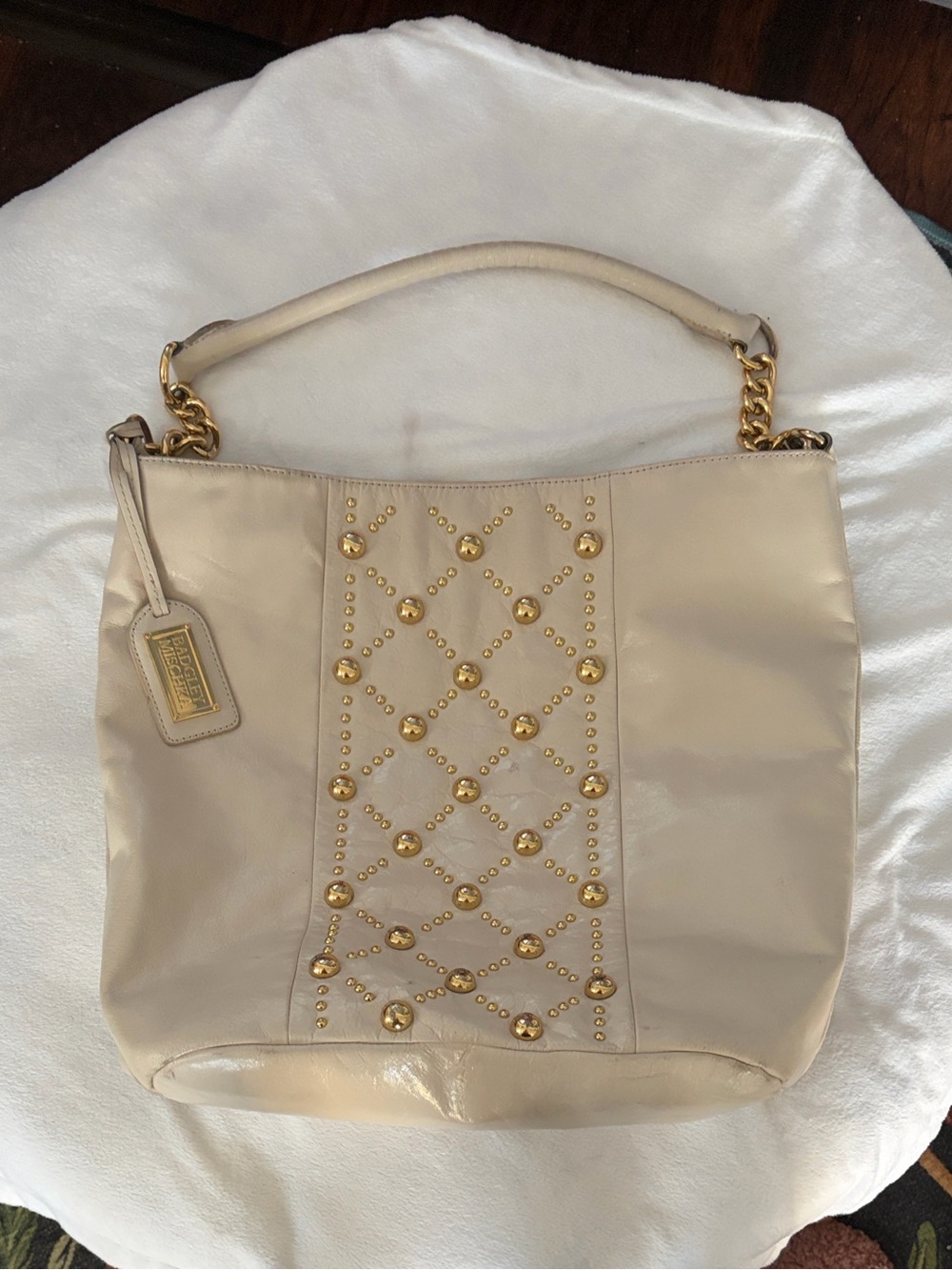 Badgley Mischka Cream Shoulder Bag with Gold Studs
